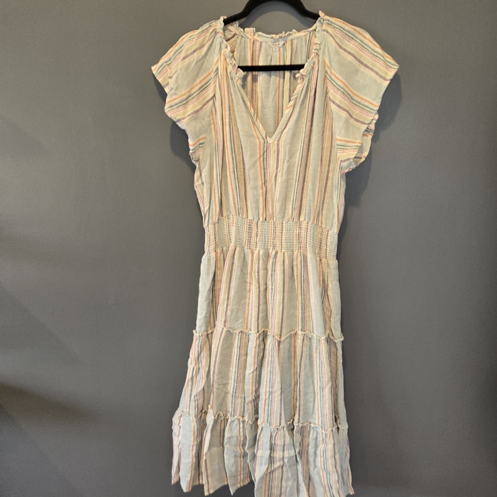 Rails Amelia Linen Blend Striped Ruched Midi Dress  - Size XL EUC